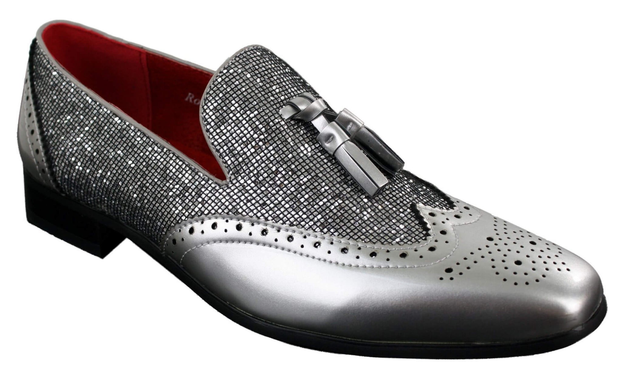 Ανδρικά Παπούτσια Smart Party Shiny Tasle Κόκκινα Ασημί Μαύρα Slip On Δερμάτινα Λουστρίνι