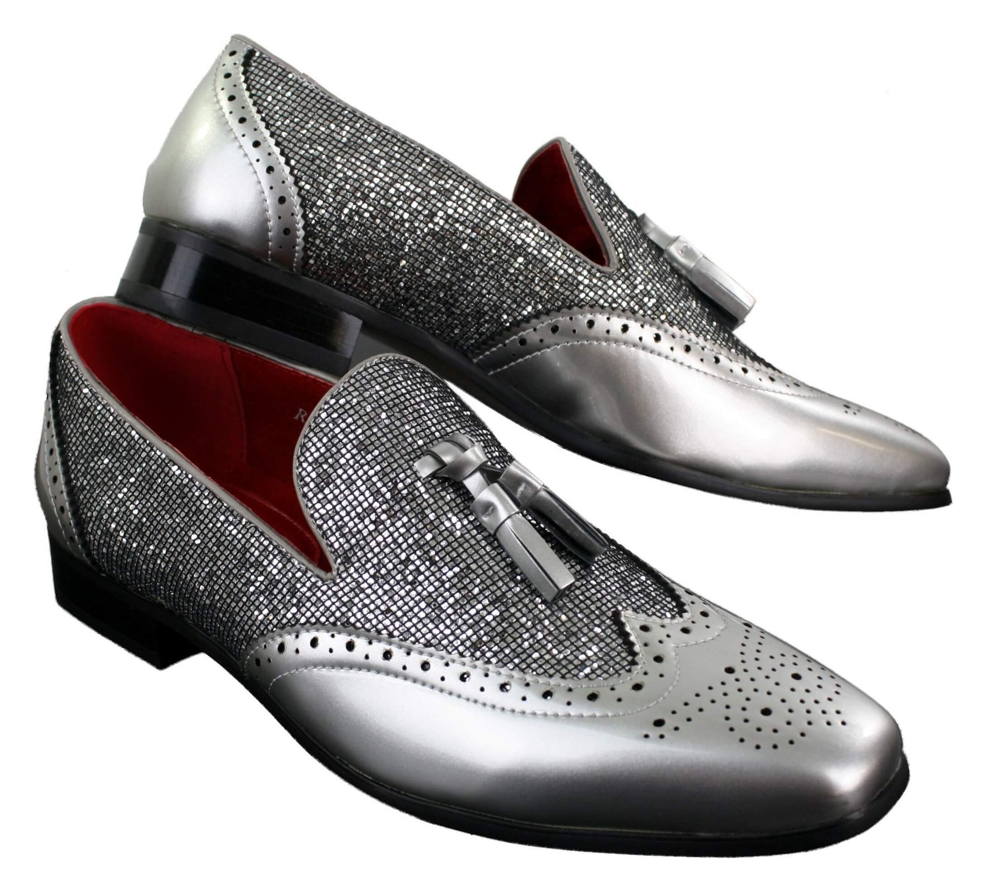 Ανδρικά Παπούτσια Smart Party Shiny Tasle Κόκκινα Ασημί Μαύρα Slip On Δερμάτινα Λουστρίνι