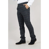 Archer - Ανδρικό Παντελόνι από Τουίντ με Καρό Σχέδιο και Ψαροκόκκαλο σε Μπλε Σκούρο Χρώμα