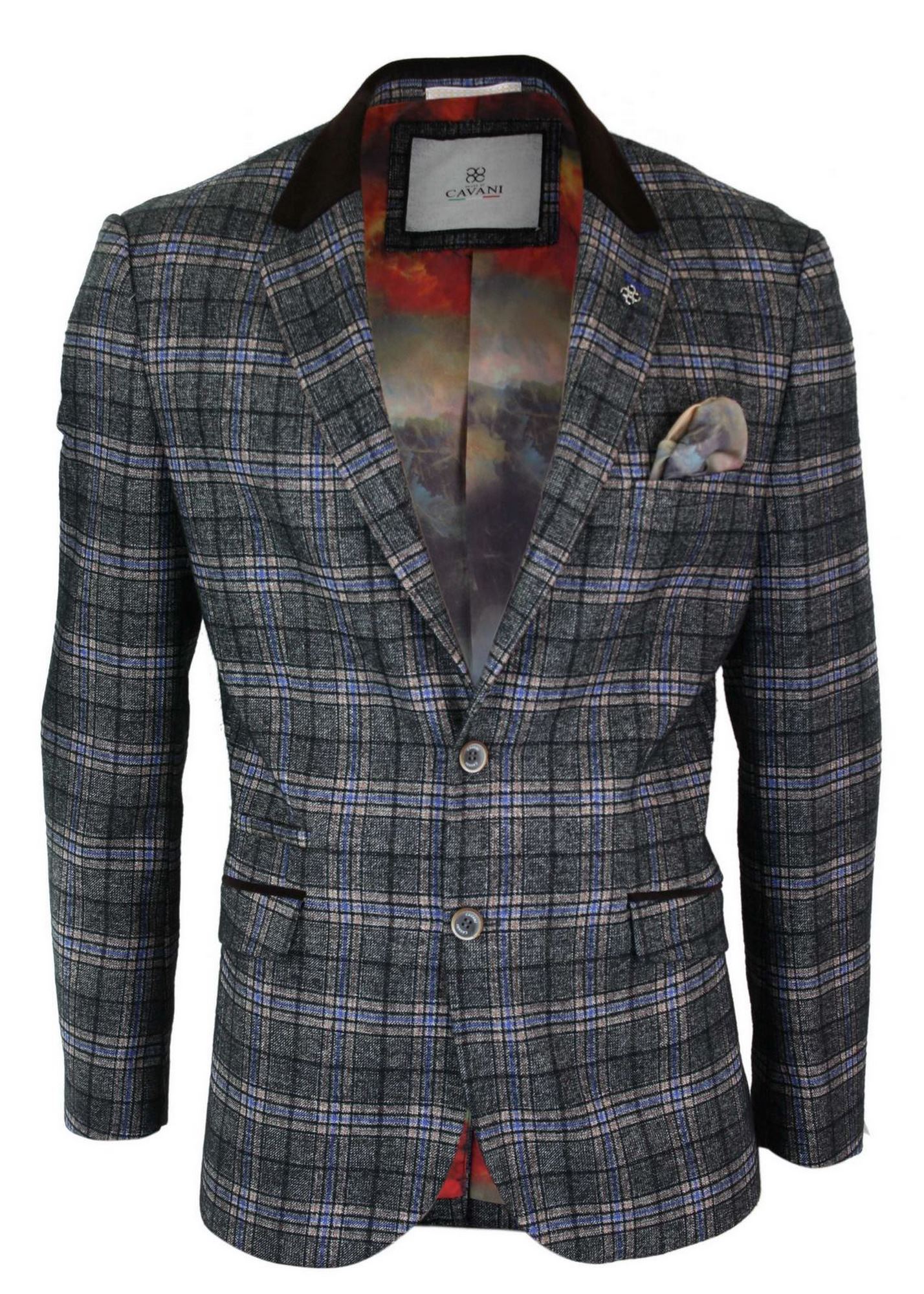 Cavani Archie - Ανδρικό Vintage Tweed Καρό Σακάκι-Μαύρο