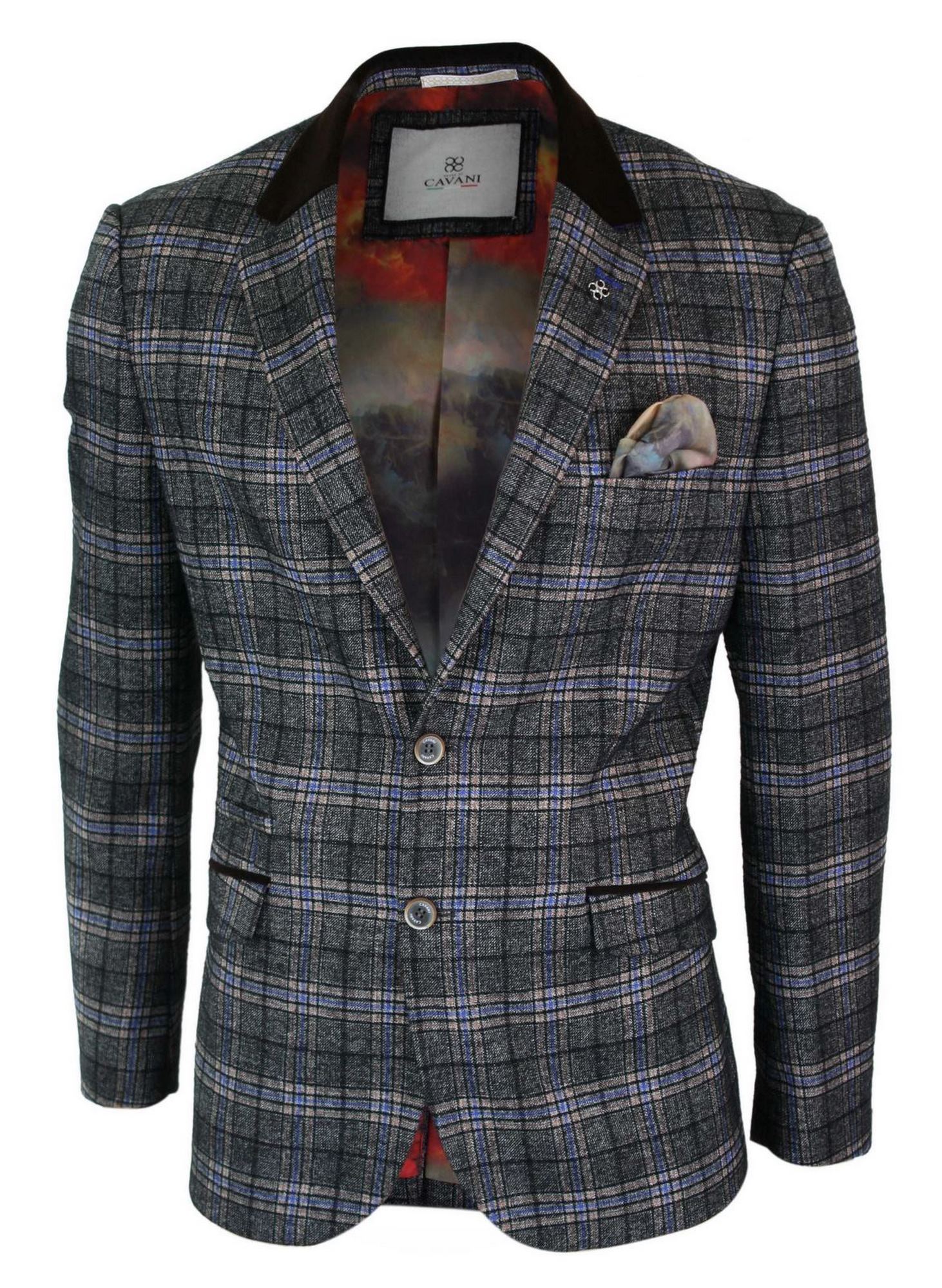 Cavani Archie - Ανδρικό Vintage Tweed Καρό Σακάκι-Μαύρο