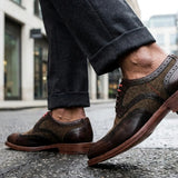 Arlo - Ανδρικά Καφέ Δερμάτινα Παπούτσια Brogue από Τουίντ