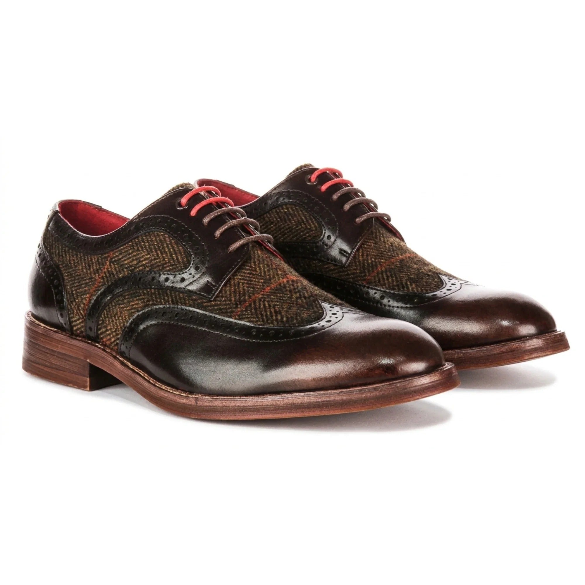 Arlo - Ανδρικά Καφέ Δερμάτινα Παπούτσια Brogue από Τουίντ