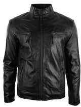 Ανδρικό Δερμάτινο Μπουφάν Biker Style Vintage Μαύρο με Τσέπες με Φερμουάρ, Casual Εφαρμοστό - Μαύρο