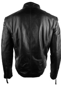 Ανδρικό Δερμάτινο Μπουφάν Biker Style Vintage Μαύρο με Τσέπες με Φερμουάρ, Casual Εφαρμοστό - Μαύρο