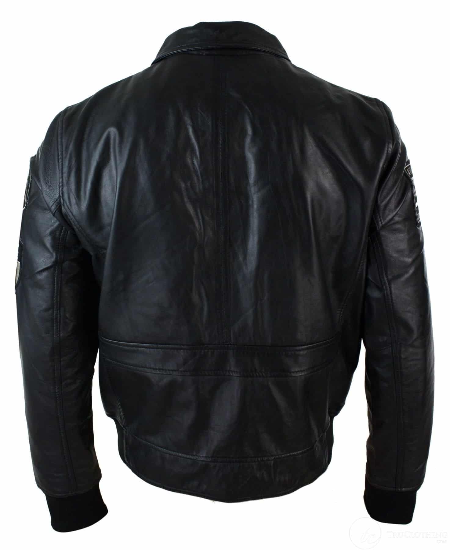 Ανδρικό Δερμάτινο Μαύρο Μπουφάν Πιλότου με Σήμα Bomber από Γνήσιο Δέρμα - Μαύρο