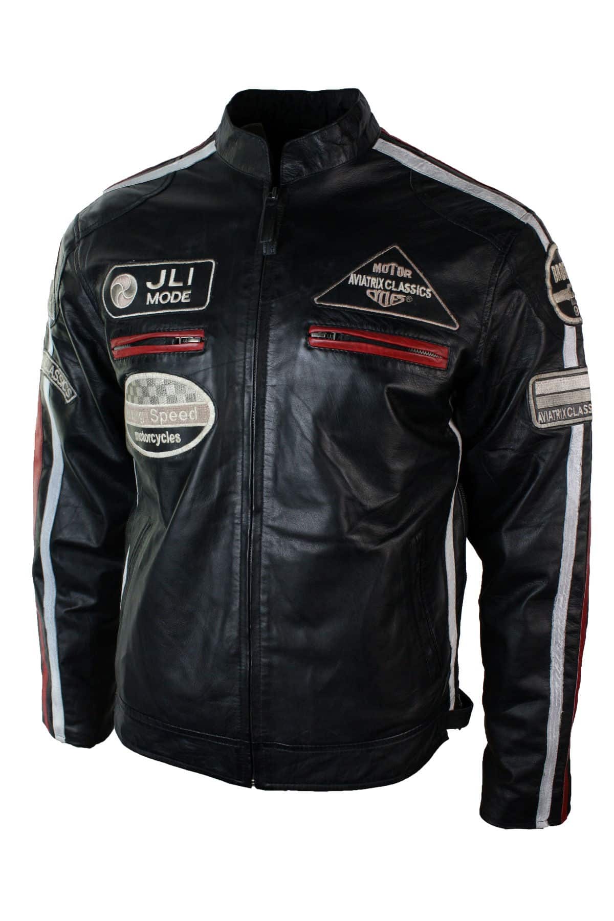 Ανδρικό μπουφάν Biker Racer από γνήσιο δέρμα, κλασικό ρετρό, καφέ, γκρι, casual, μαύρο