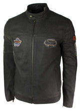 Ανδρικό Δερμάτινο Vintage Καφέ Racer Badge Biker Jacket, Πλυμένο, Στενή Γραμμή