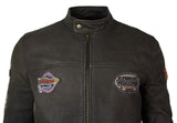 Ανδρικό Δερμάτινο Vintage Καφέ Racer Badge Biker Jacket, Πλυμένο, Στενή Γραμμή