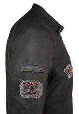 Ανδρικό Δερμάτινο Vintage Καφέ Racer Badge Biker Jacket, Πλυμένο, Στενή Γραμμή