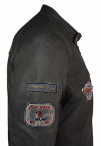 Ανδρικό Δερμάτινο Vintage Καφέ Racer Badge Biker Jacket, Πλυμένο, Στενή Γραμμή