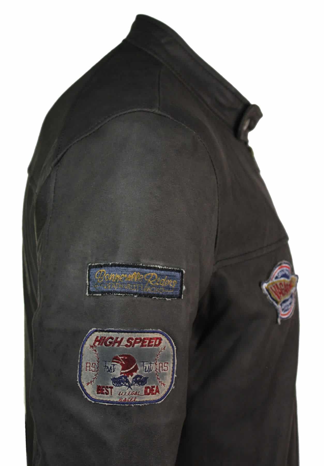 Ανδρικό Δερμάτινο Vintage Καφέ Racer Badge Biker Jacket, Πλυμένο, Στενή Γραμμή