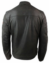 Ανδρικό Δερμάτινο Vintage Καφέ Racer Badge Biker Jacket, Πλυμένο, Στενή Γραμμή