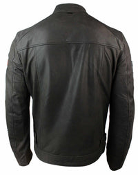 Ανδρικό Δερμάτινο Vintage Καφέ Racer Badge Biker Jacket, Πλυμένο, Στενή Γραμμή