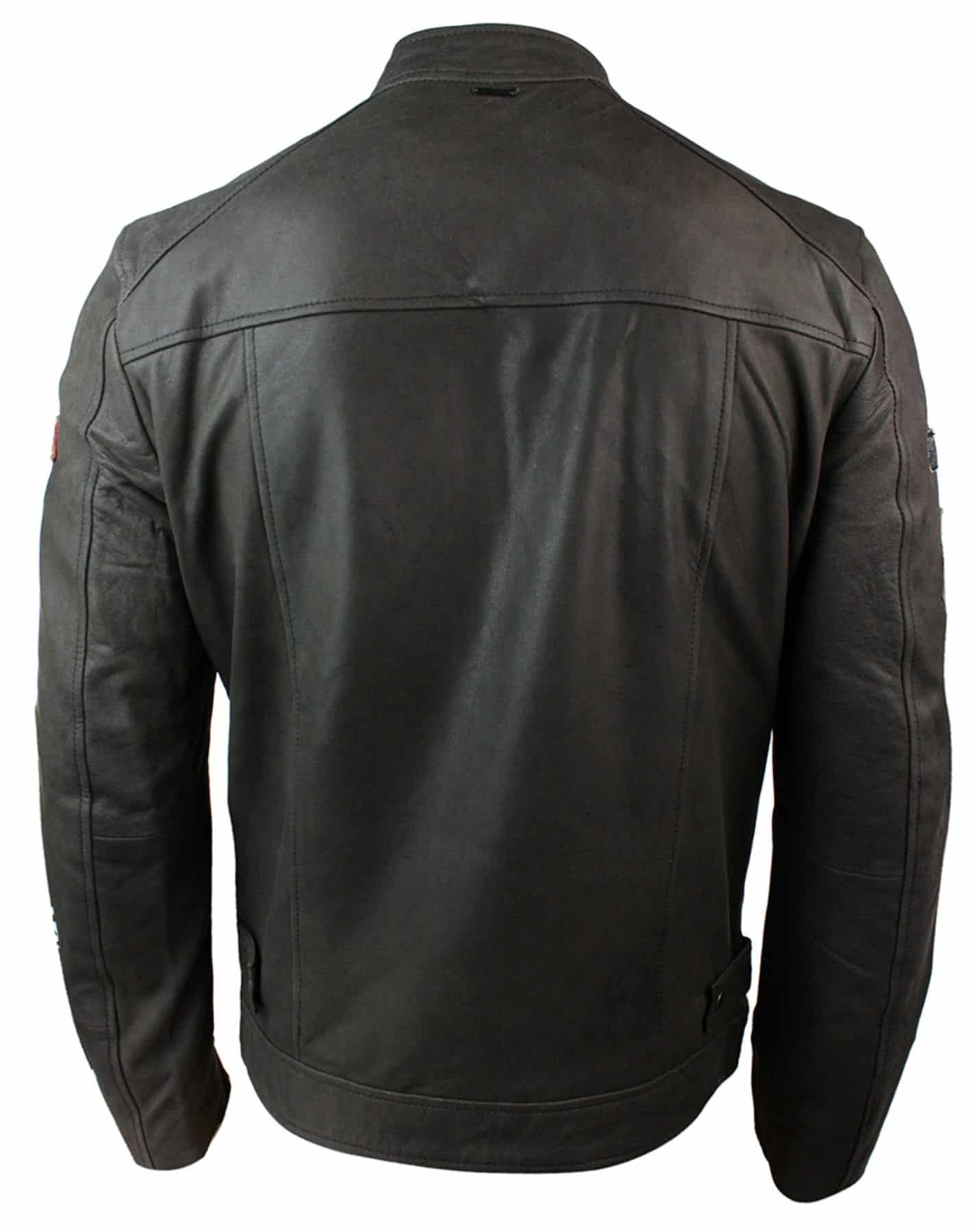 Ανδρικό Δερμάτινο Vintage Καφέ Racer Badge Biker Jacket, Πλυμένο, Στενή Γραμμή