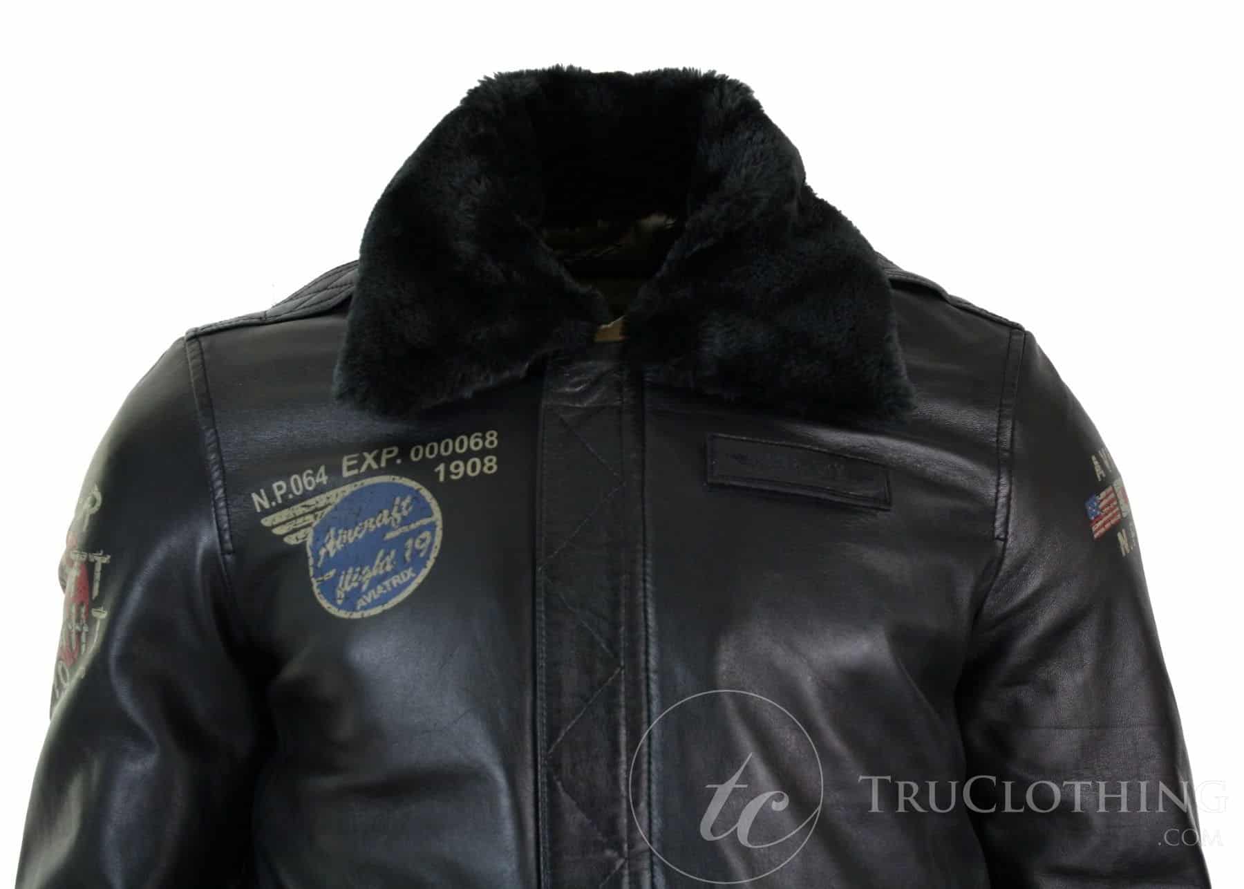 Ανδρικό μπουφάν Pilot με γούνινο γιακά και γιακά Aviator σε στενή γραμμή, από γνήσιο δέρμα
