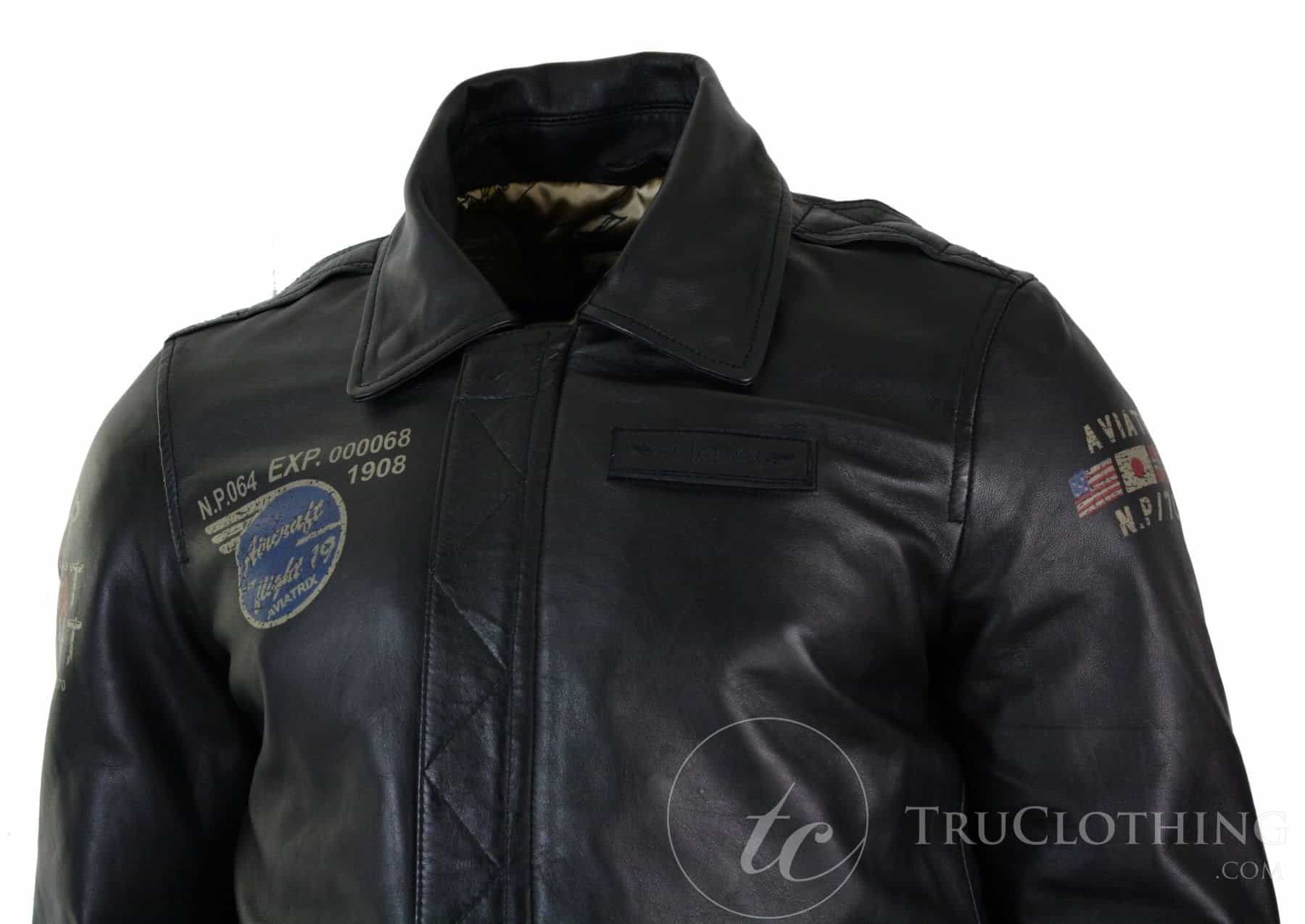 Ανδρικό μπουφάν Pilot με γούνινο γιακά και γιακά Aviator σε στενή γραμμή, από γνήσιο δέρμα