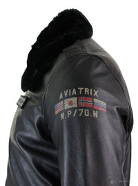Ανδρικό μπουφάν Pilot με γούνινο γιακά και γιακά Aviator σε στενή γραμμή, από γνήσιο δέρμα