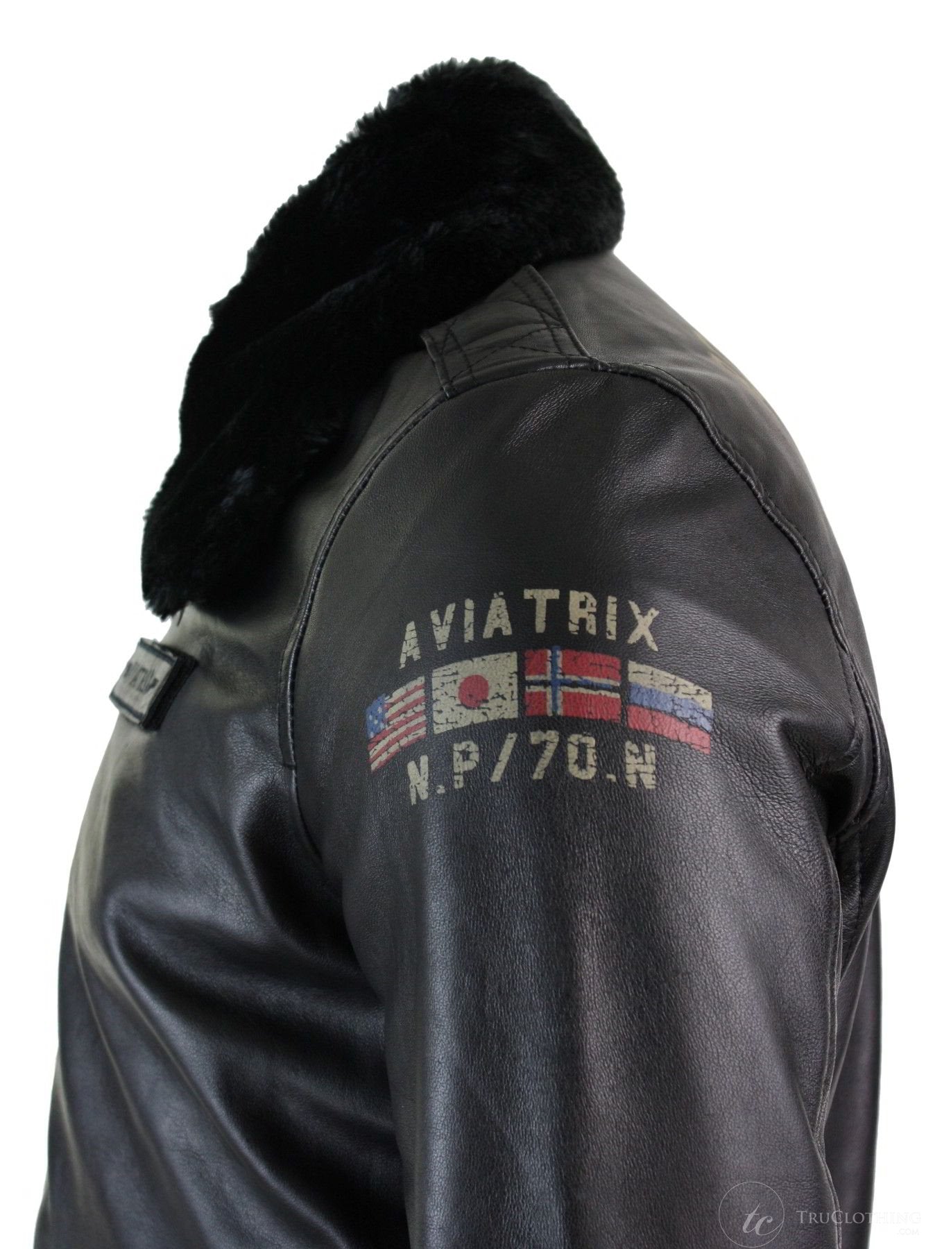 Ανδρικό μπουφάν Pilot με γούνινο γιακά και γιακά Aviator σε στενή γραμμή, από γνήσιο δέρμα