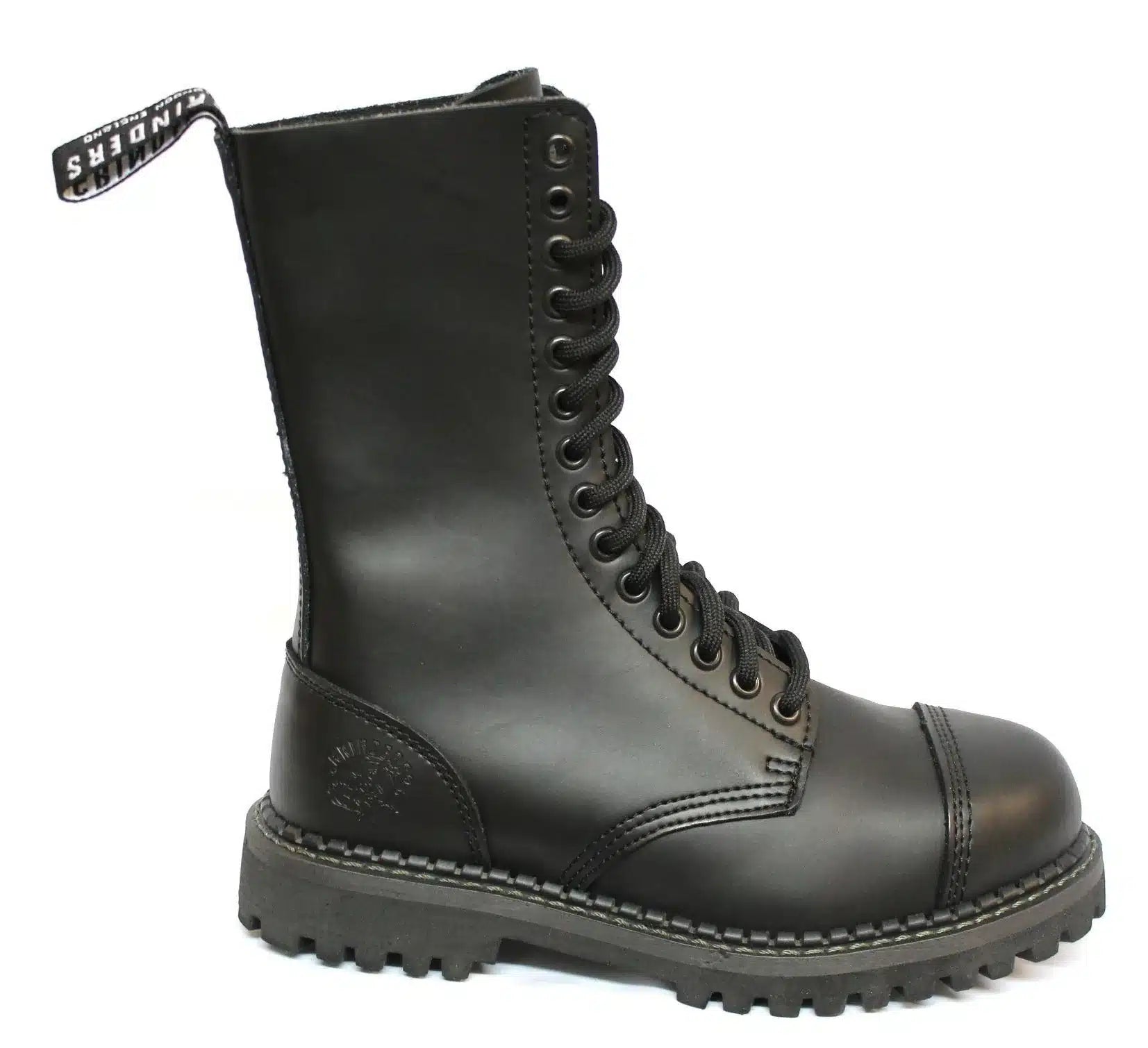 Στρατιωτικές μπότες Unisex από γνήσιο δέρμα, μαύρες Ginders Herald, πανκ ροκ, με ατσάλινη δάχτυλη