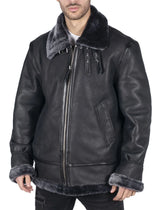 Ανδρικό μπουφάν B3 Flying Aviator από γνήσιο δέρμα προβάτου, μαύρο, γκρι, με γούνα