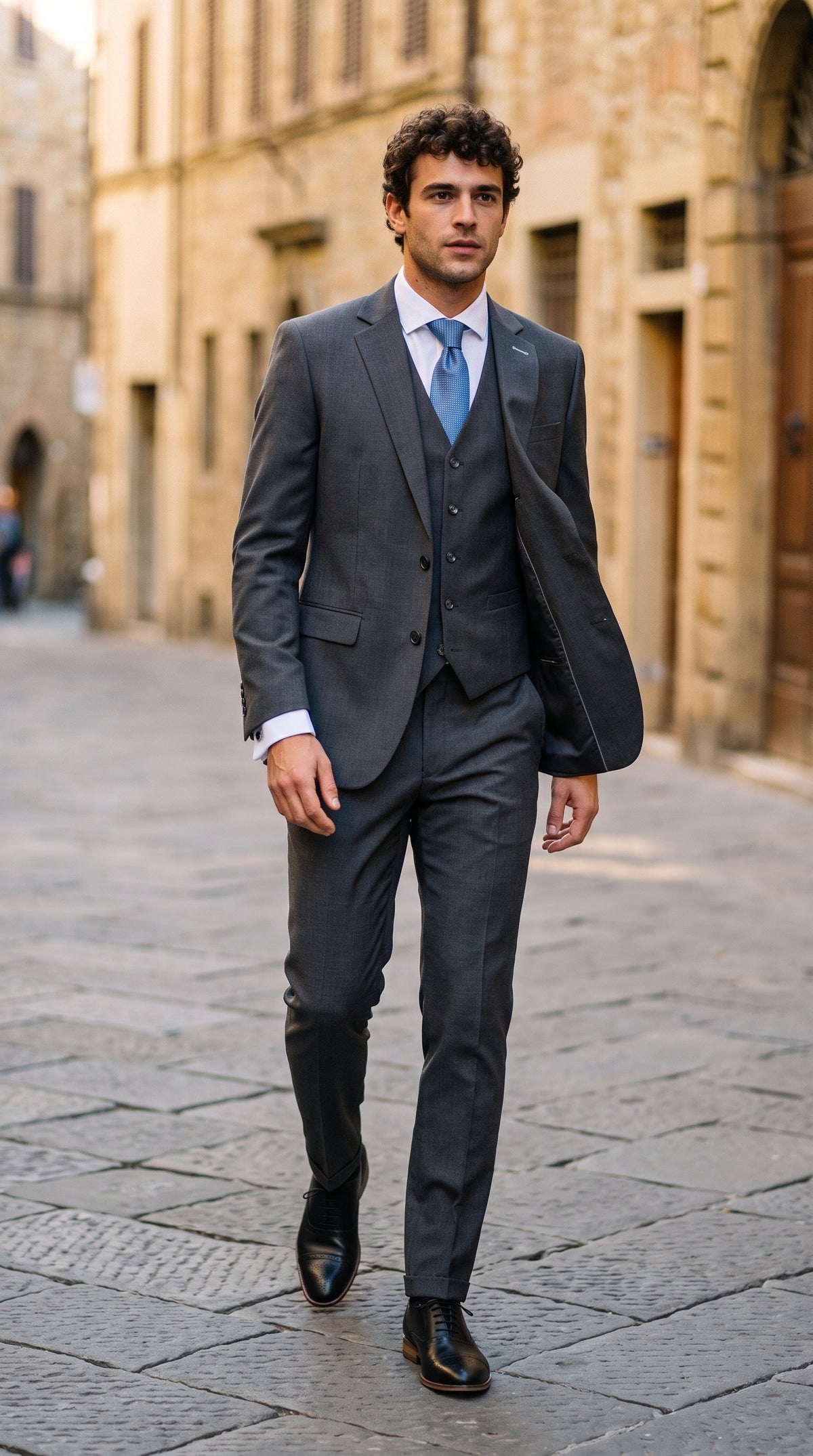 Look #824 styled with Bond - Ανδρικό Κοστούμι 3 Τεμαχίων σε Ανθρακί απόχρωση, με Ραφές