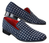 Ανδρικά σουέτ μοκασίνια με slip-on παπούτσια και καρφιά, ασημί, κομψό, casual, λαμπερό, πάρτι