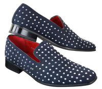 Ανδρικά σουέτ μοκασίνια με slip-on παπούτσια και καρφιά, ασημί, κομψό, casual, λαμπερό, πάρτι