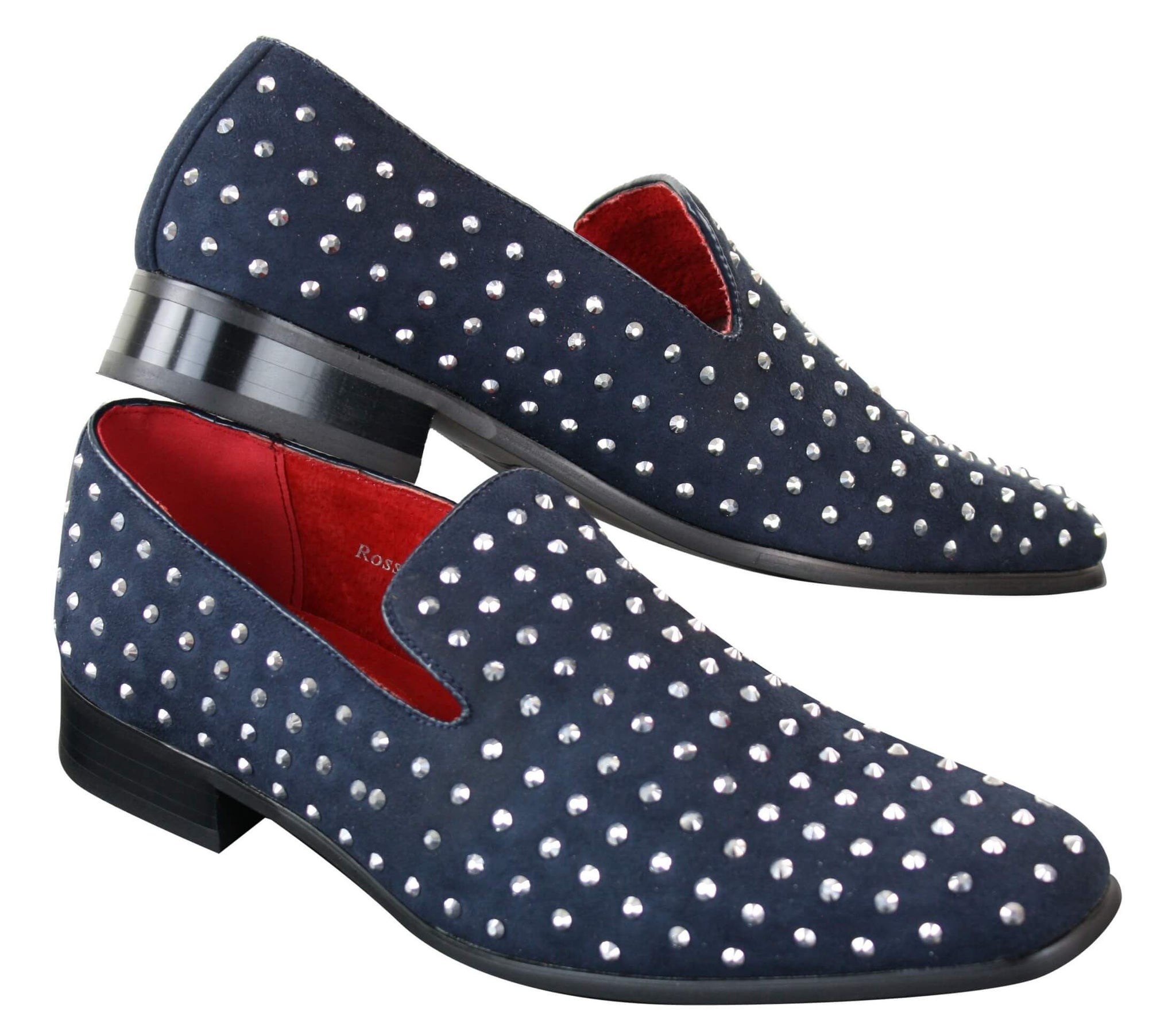 Ανδρικά σουέτ μοκασίνια με slip-on παπούτσια και καρφιά, ασημί, κομψό, casual, λαμπερό, πάρτι