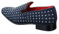 Ανδρικά σουέτ μοκασίνια με slip-on παπούτσια και καρφιά, ασημί, κομψό, casual, λαμπερό, πάρτι