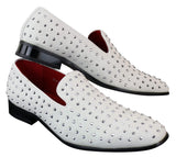 Ανδρικά σουέτ μοκασίνια με slip-on παπούτσια και καρφιά, ασημί, κομψό, casual, λαμπερό, πάρτι