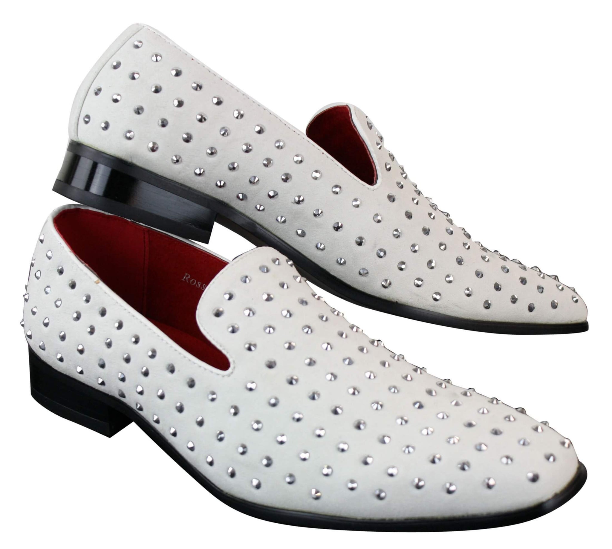 Ανδρικά σουέτ μοκασίνια με slip-on παπούτσια και καρφιά, ασημί, κομψό, casual, λαμπερό, πάρτι