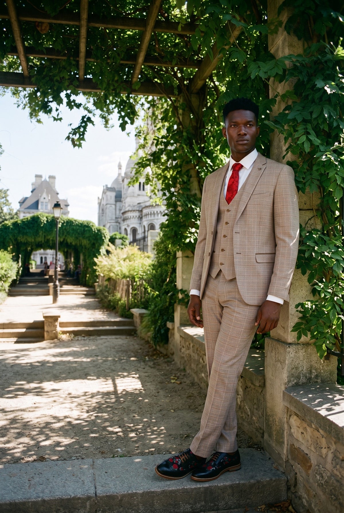 Look #215 styled with Paul Andrew Holland - Ανδρικό Καρό Τουίντ Μπεζ Καφέ Κοστούμι 3 Τεμαχίων Γάμου Χορού Βίντατζ Ρετρό Κλασικό