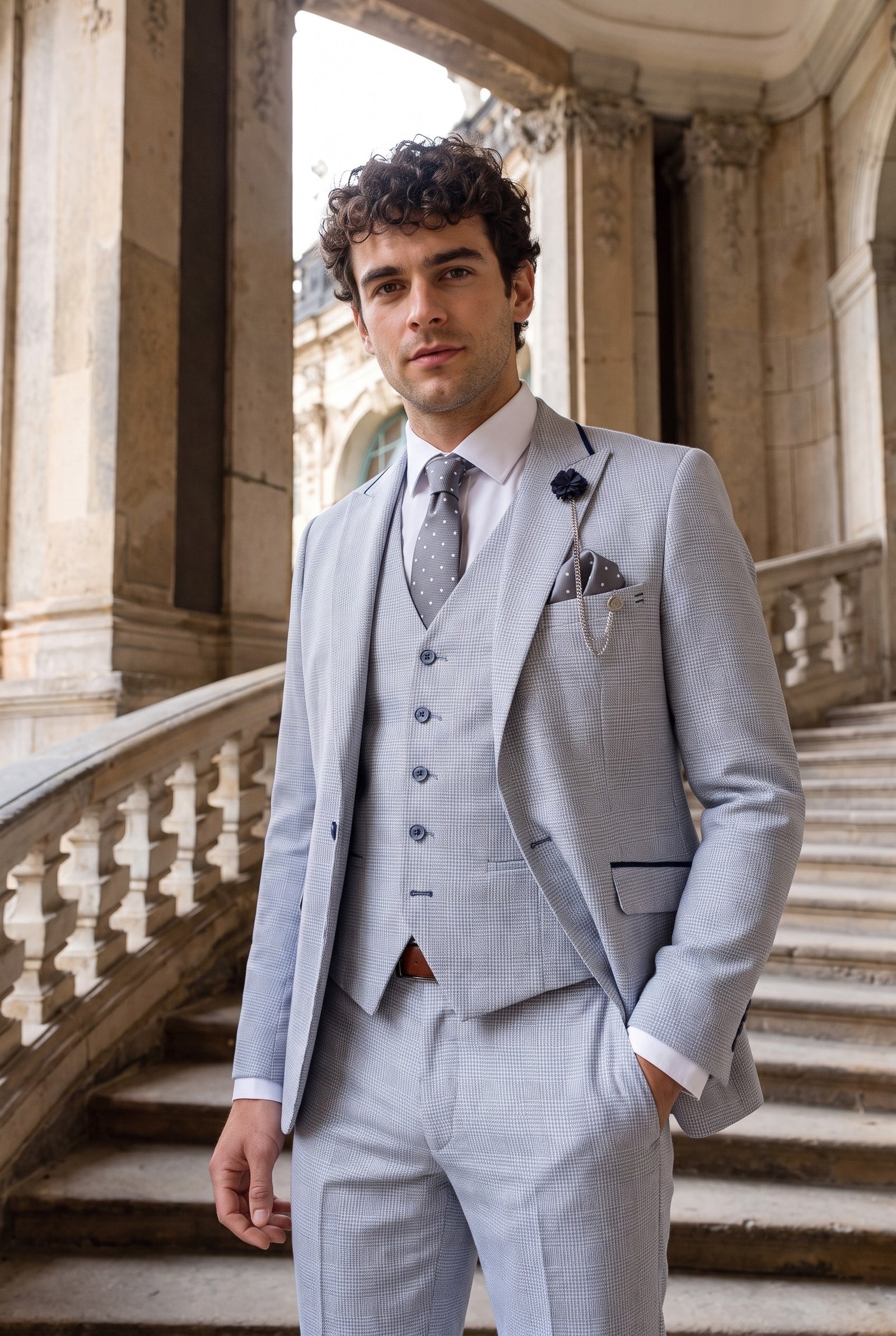 Look #950 styled with Ανδρικό Ολόσωμο Σκέτο 3 Τεμαχίων από Τουίντ, Ανοιχτό Μπλε, Προσαρμοσμένη Εφαρμογή, Γάμου, Peaky Classic