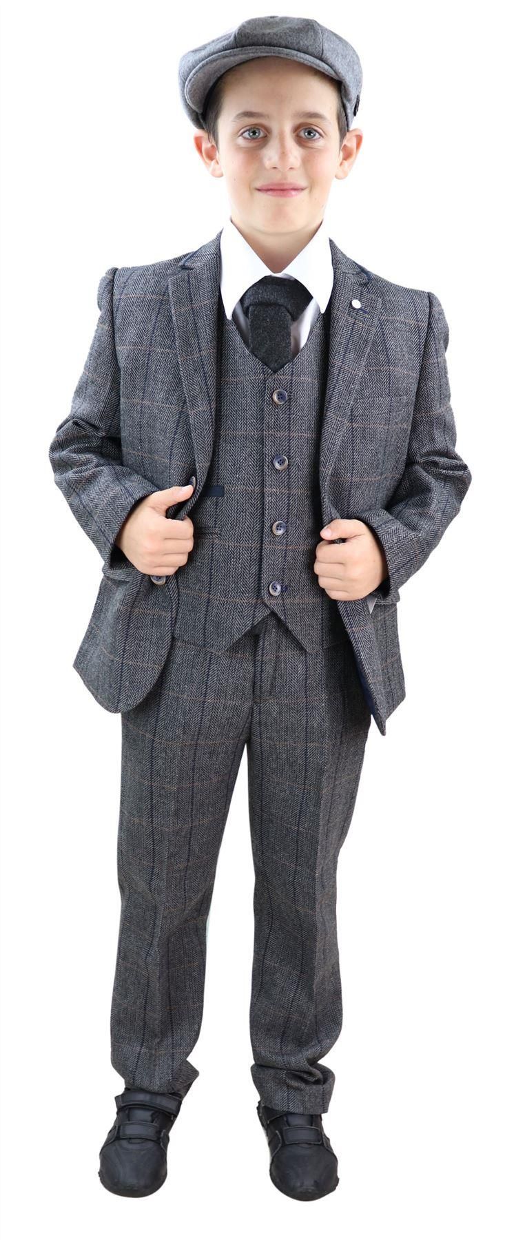 Γκρι τουίντ κοστούμι 3 τεμαχίων Peaky Blinders για αγόρια Albert - Νυφικό κοστούμι