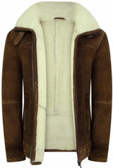 Ανδρικό μπουφάν Shearling Sheepskin σε καφέ-καφέ απόχρωση