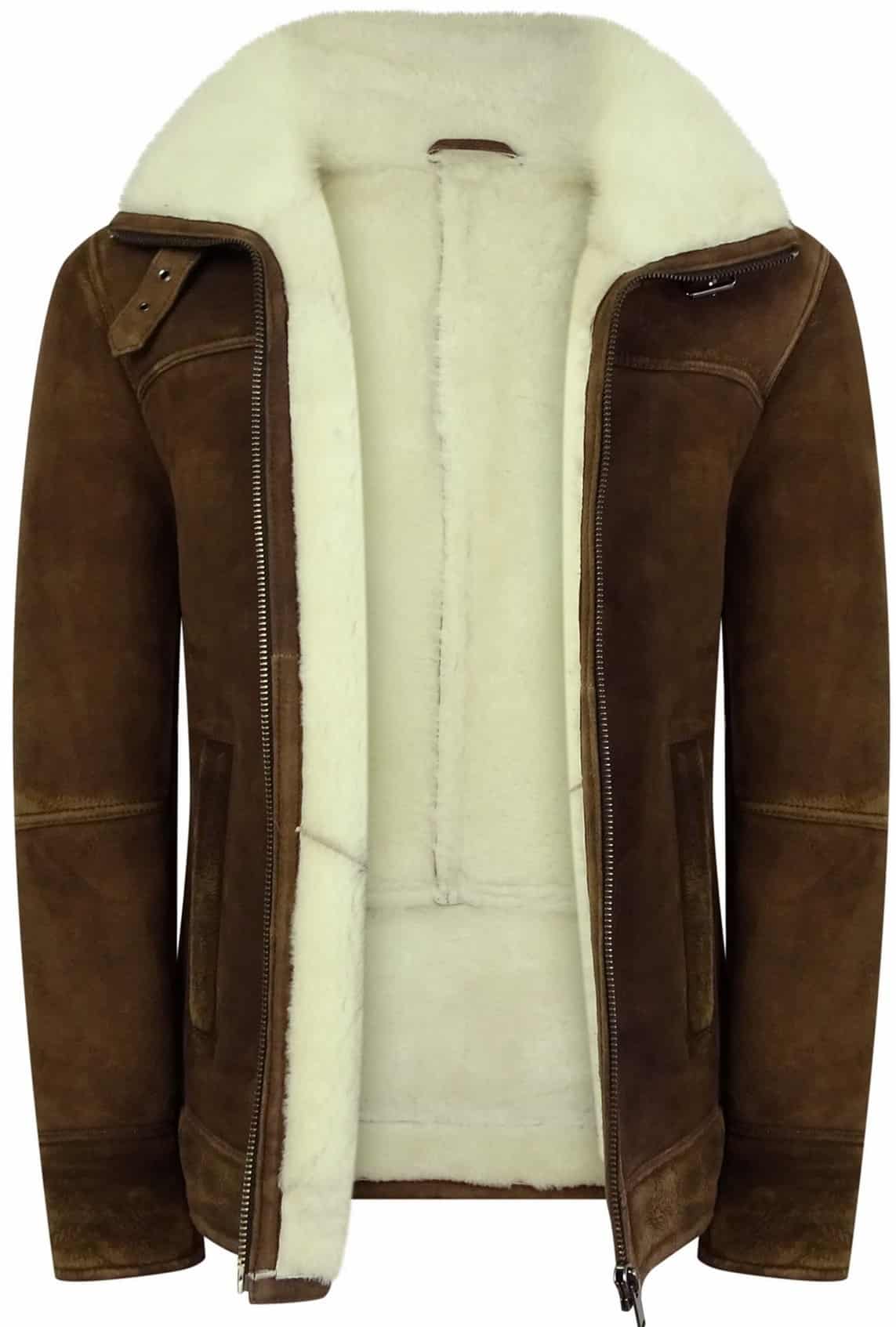 Ανδρικό μπουφάν Shearling Sheepskin σε καφέ-καφέ απόχρωση