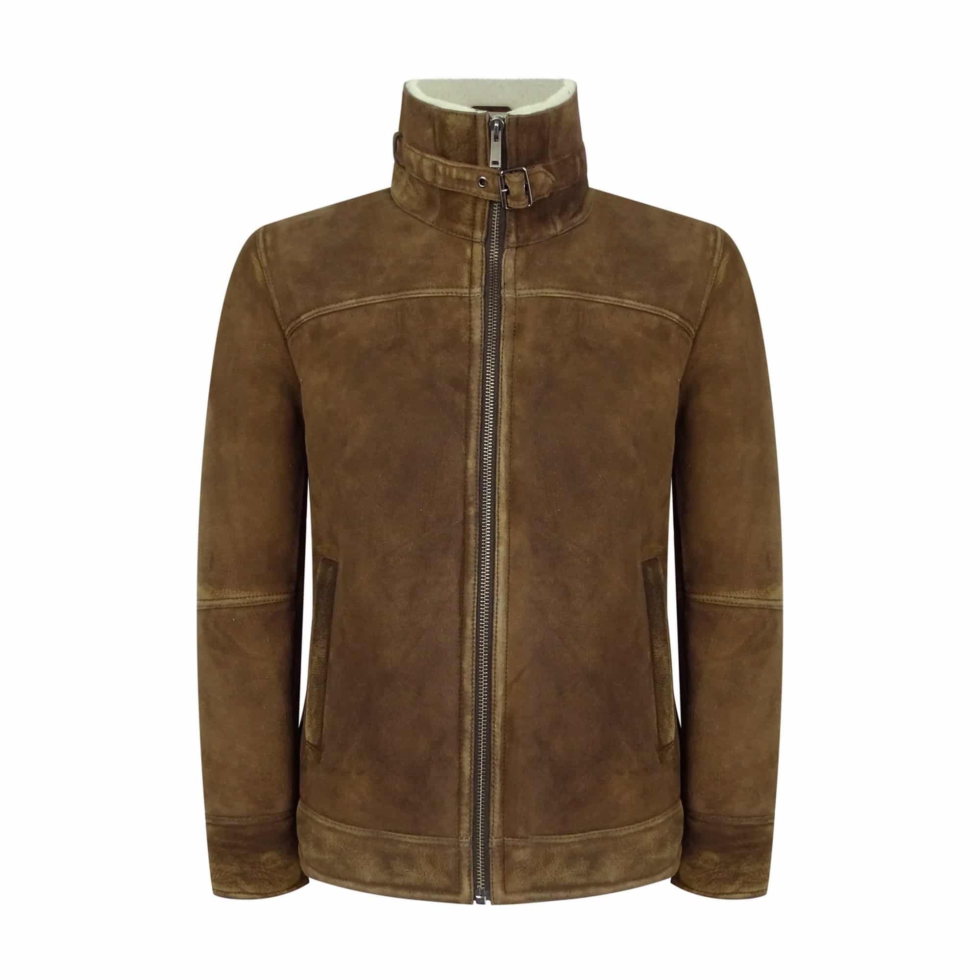 Ανδρικό μπουφάν Shearling Sheepskin σε καφέ-καφέ απόχρωση