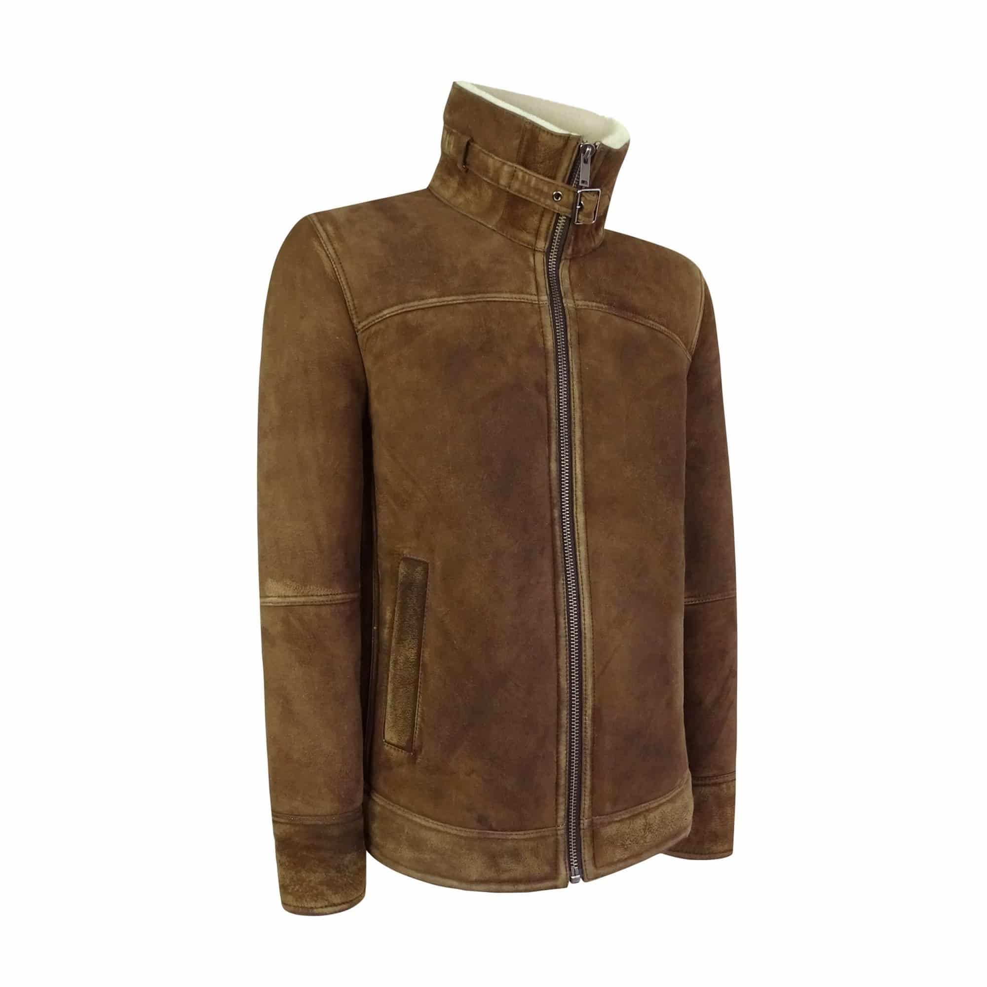 Ανδρικό μπουφάν Shearling Sheepskin σε καφέ-καφέ απόχρωση