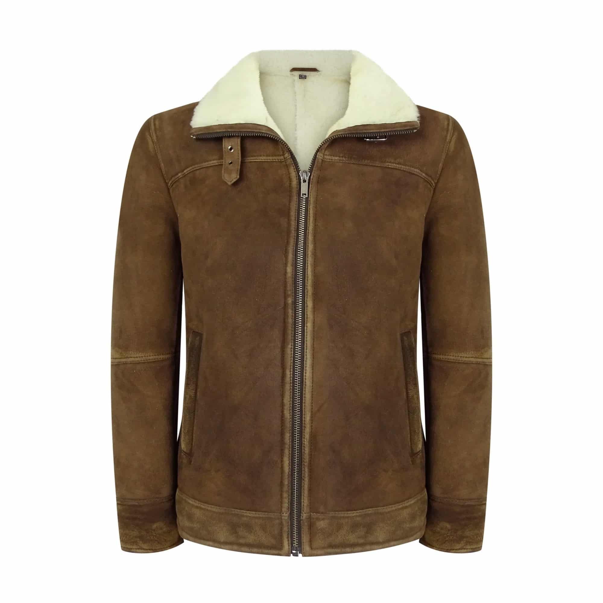 Ανδρικό μπουφάν Shearling Sheepskin σε καφέ-καφέ απόχρωση