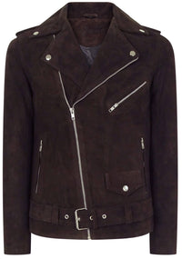 Ανδρικό μπουφάν Brando Suede από γνήσιο δέρμα Vintage με σταυρωτό φερμουάρ - καφέ