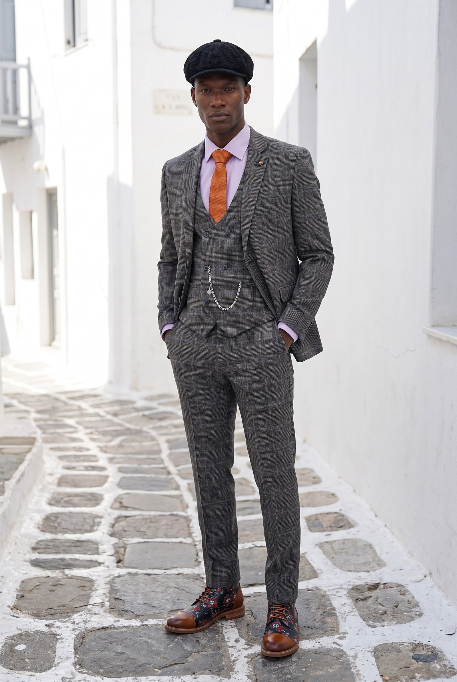 Look #994 styled with Cavani Power - Γκρι Καρό Κοστούμι 3 Τεμαχίων