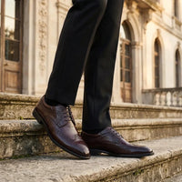 Cambridge - Ανδρικά σκούρα καφέ παπούτσια Wingtip Brogue Derby