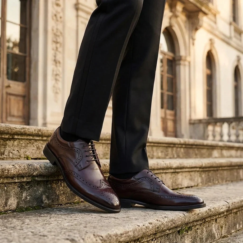 Cambridge - Ανδρικά σκούρα καφέ παπούτσια Wingtip Brogue Derby