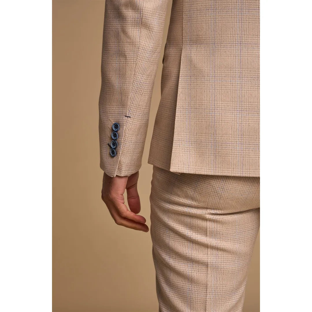 Caridi - Ανδρικό Μπεζ Σταυρωτό Κοστούμι 2 Τεμαχίων