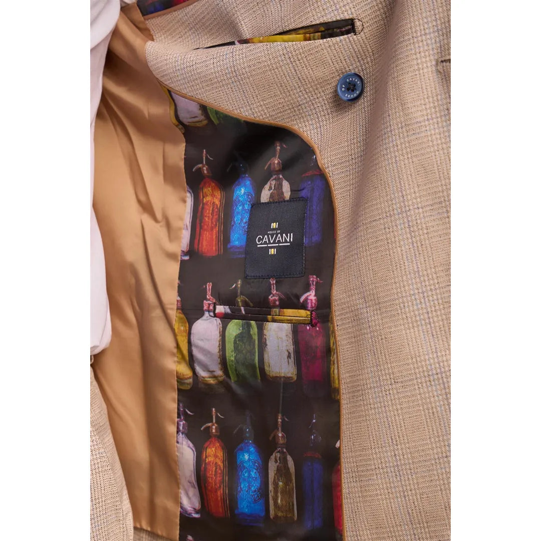 Caridi - Ανδρικό Μπεζ Σταυρωτό Κοστούμι 2 Τεμαχίων