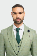 Caridi - Ανδρικό Καρό Κοστούμι 3 Τεμαχίων σε Σκούρο Πράσινο