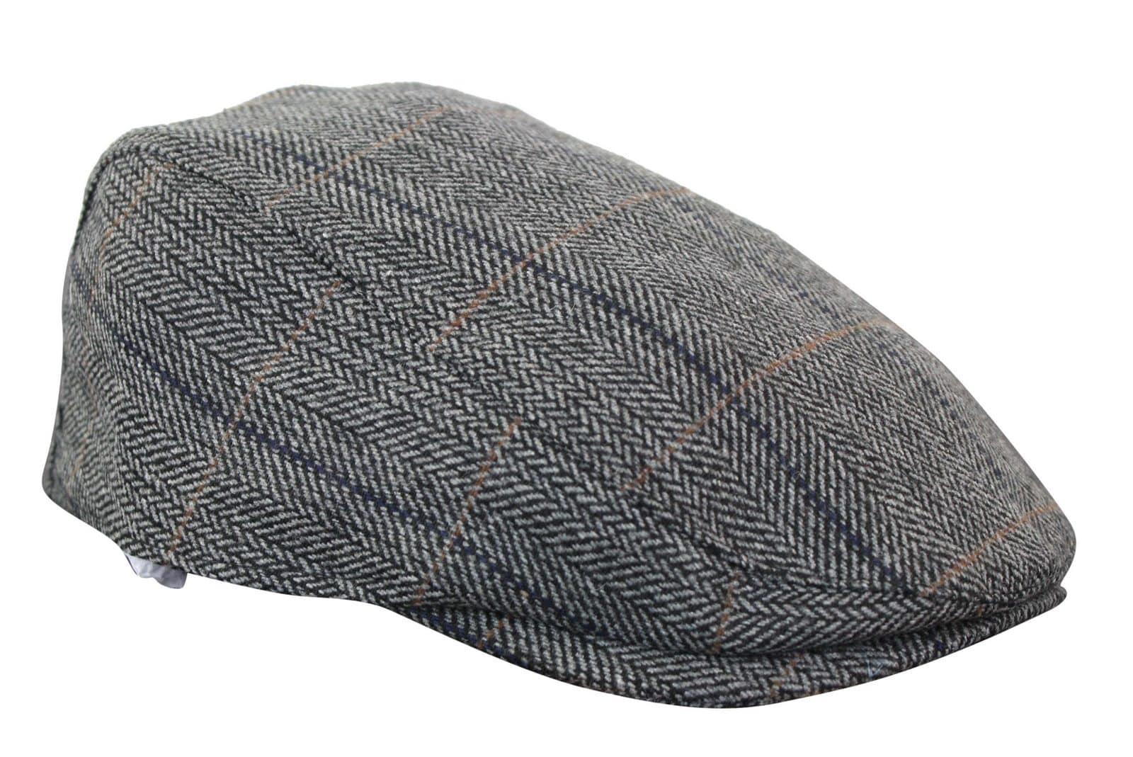 Cavani Albert Ανδρικό Tweed Flat Cap - Ψαροκόκκαλο Tweed Μάλλινο Παππού Vintage - Ανοιχτό καφέ/Ανθρακί γκρι