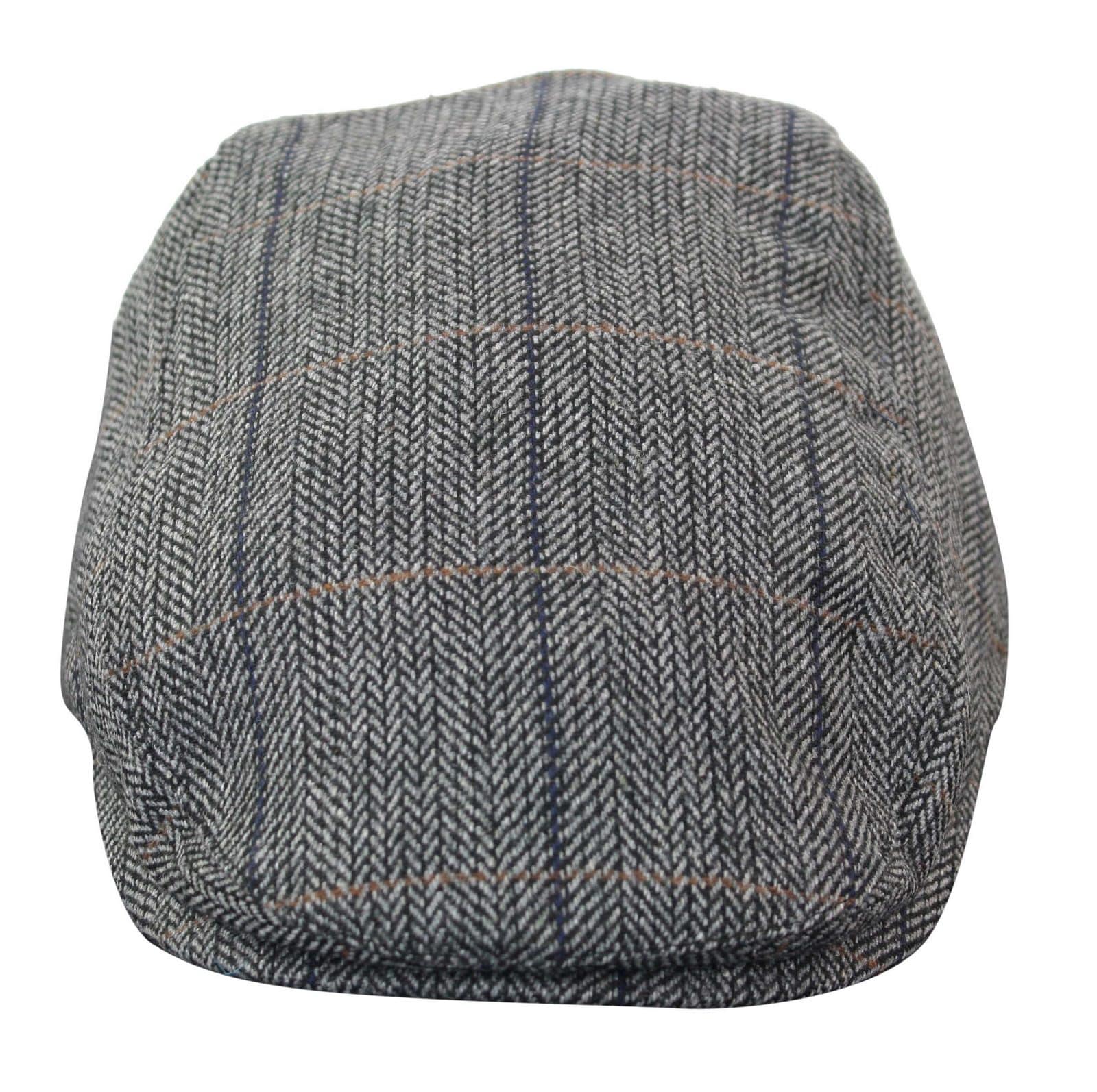 Cavani Albert Ανδρικό Tweed Flat Cap - Ψαροκόκκαλο Tweed Μάλλινο Παππού Vintage - Ανοιχτό καφέ/Ανθρακί γκρι