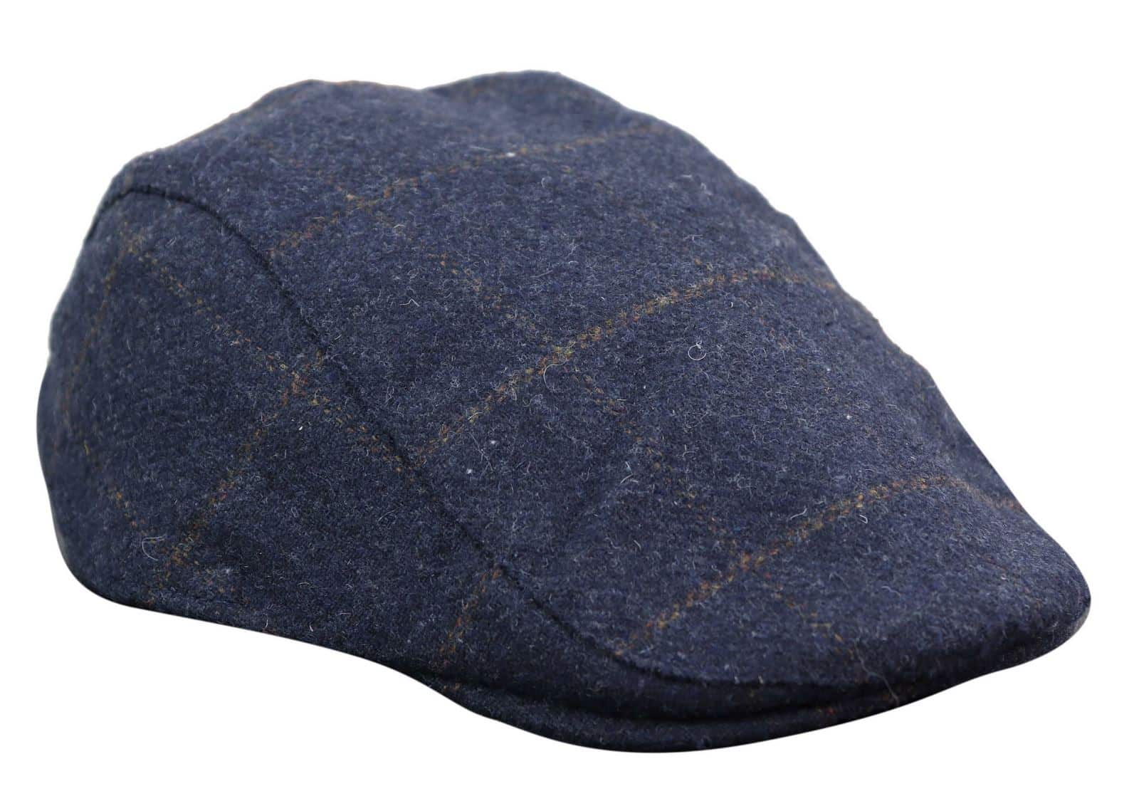 Καπέλο Cavani Kempson Flat Cap - Ανδρικό Καπέλο Παππού από Τουίντ με Καρό Μάλλινο Στυλ Vintage - Λαδί/Μπλε